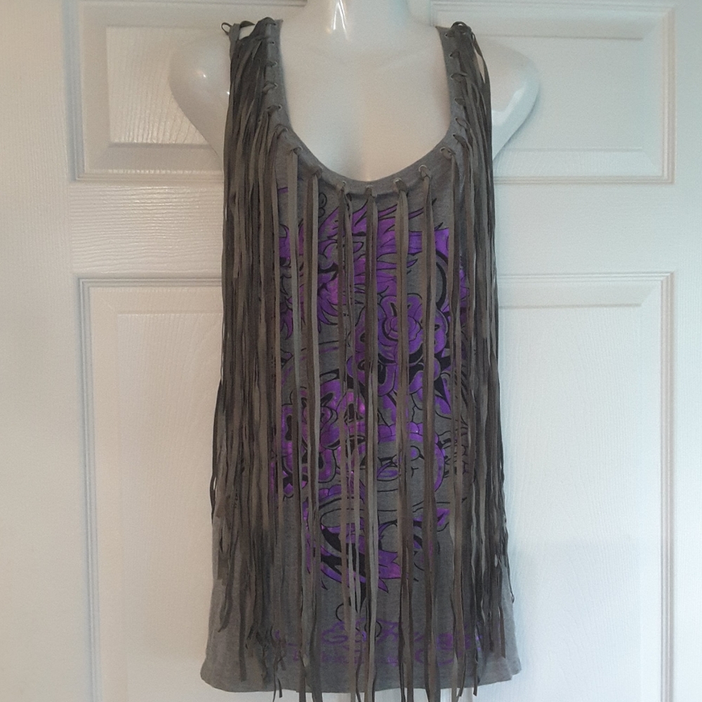 Ed Hardy by Christian Audigier fringe tunic